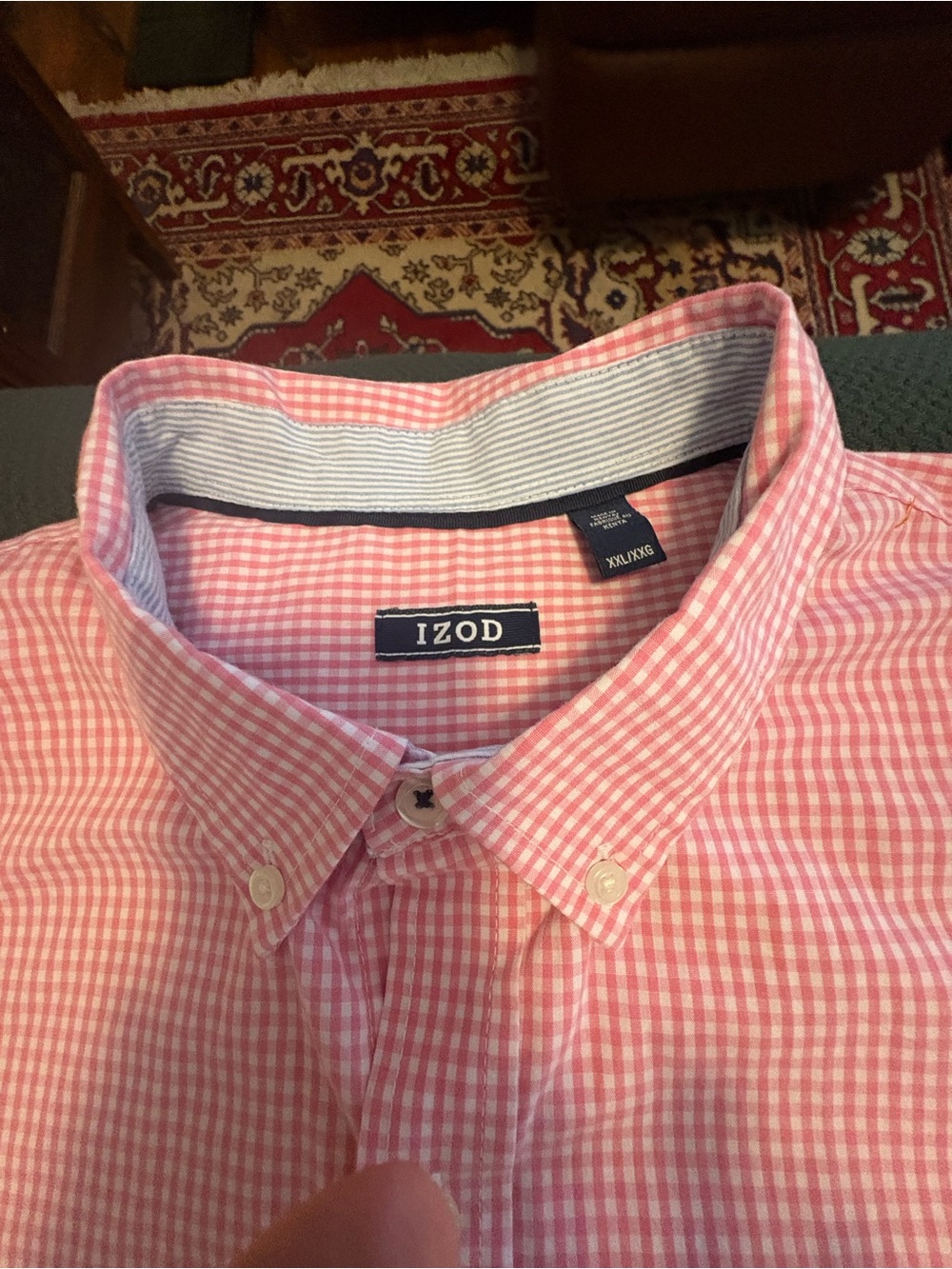 Izod Men’s Pink Gingham Button-Down Shirt
